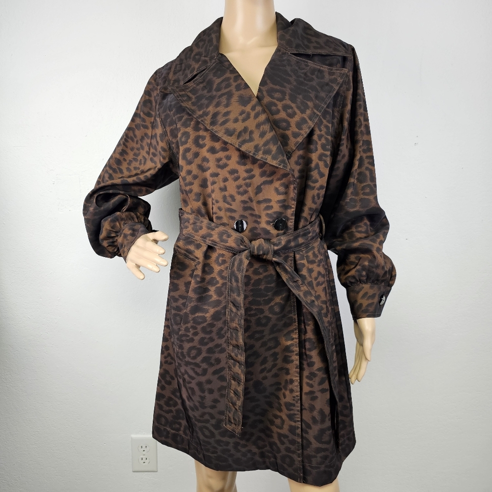 Mycra Pac Tour Raincoat Trench Black Bronze Leopard Print Sz P (6-8) Classic
